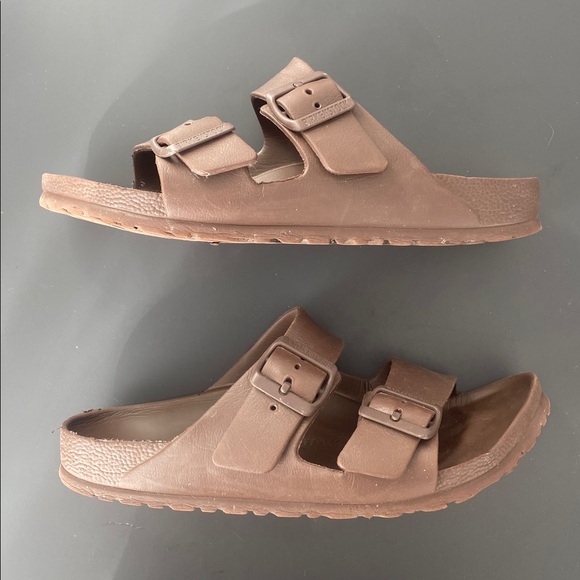 Birkenstock Brown Double-Buckle Slide Waterproof Sandals Sz 38 Vacation Beach - Picture 2 of 14